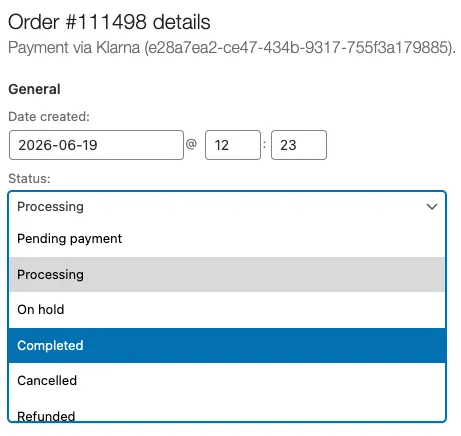 Ενδεικτικό: επιλογή Completed από το dropdown status